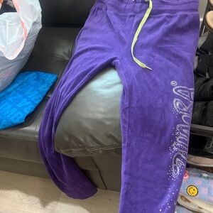 Zumba Fitness Purple Velour Boot-Cut Sweatpants with Rhinestone Script